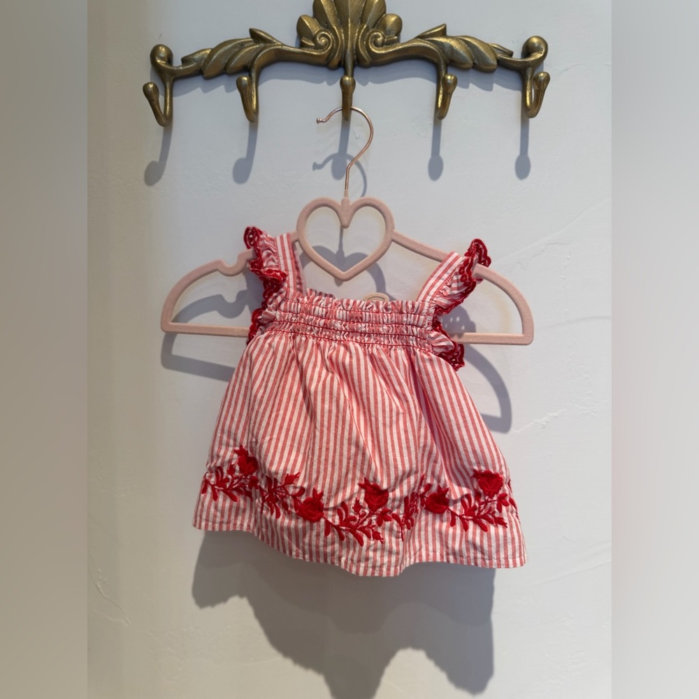 SET OF 2! Baby GAP Red and White Striped Dress + Red and White Checkered Romper